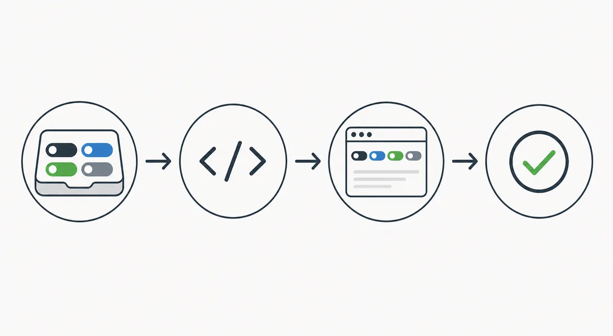 Editorial step flow showing badge selection, Markdown writing, live README checking, and final approval