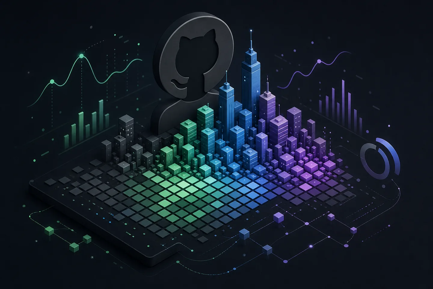 GitHub contribution activity becoming profile statistics and a 3D contribution city